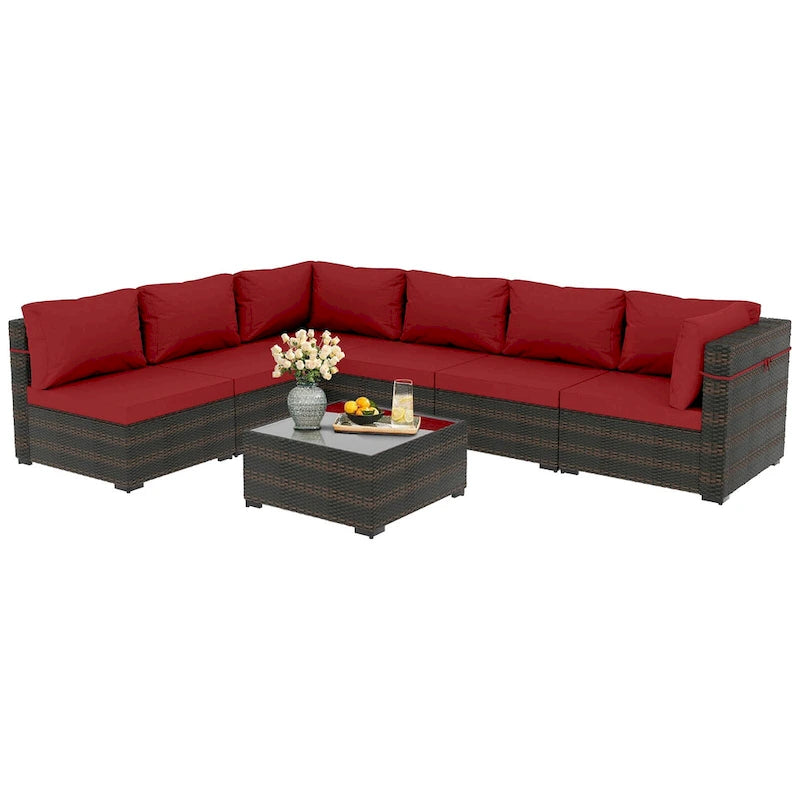 Patio Watcher Morden Outdoor 7-Piece Rattan Wicker Sectional Set Suit for Backyard