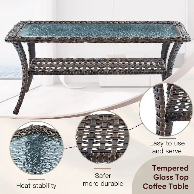 4 Piece Outdoor Sofa Swivel Chair with Table - Brown