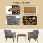 Mid-Century Modern 4-Piece Patio Set: Acacia Wood Loveseat, Chairs & Table