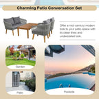 Mid-Century Modern 4-Piece Patio Set: Acacia Wood Loveseat, Chairs & Table