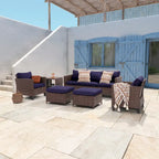 LIVOOSUN 6Pcs Patio Furniture Conversation Brown Wicker Sofa Set w/Side Table