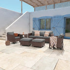 LIVOOSUN 6Pcs Patio Furniture Conversation Brown Wicker Sofa Set w/Side Table