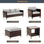 LIVOOSUN 6Pcs Patio Furniture Conversation Brown Wicker Sofa Set w/Side Table