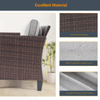 LIVOOSUN 6Pcs Patio Furniture Conversation Brown Wicker Sofa Set w/Side Table