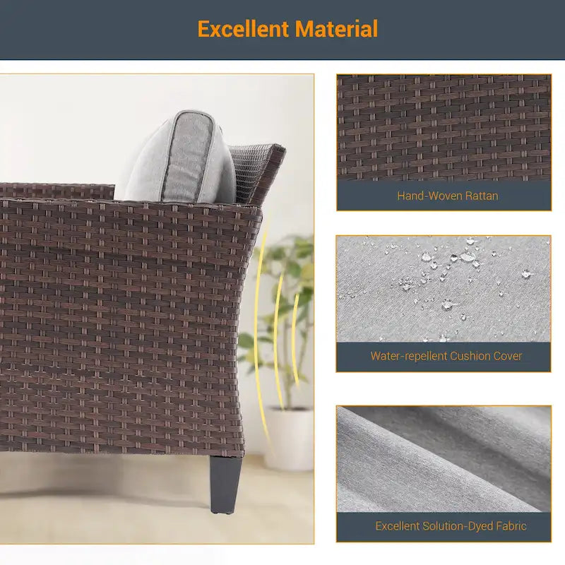 LIVOOSUN 6Pcs Patio Furniture Conversation Brown Wicker Sofa Set w/Side Table