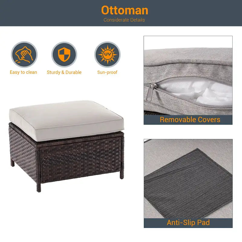 LIVOOSUN 6Pcs Patio Furniture Conversation Brown Wicker Sofa Set w/Side Table