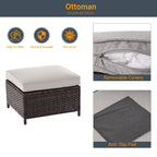 LIVOOSUN 6Pcs Patio Furniture Conversation Brown Wicker Sofa Set w/Side Table