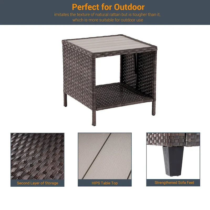 LIVOOSUN 6Pcs Patio Furniture Conversation Brown Wicker Sofa Set w/Side Table