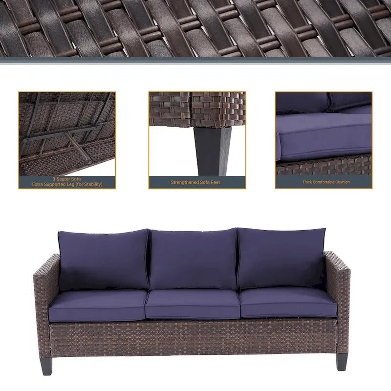 LIVOOSUN 6Pcs Patio Furniture Conversation Brown Wicker Sofa Set w/Side Table