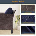 LIVOOSUN 6Pcs Patio Furniture Conversation Brown Wicker Sofa Set w/Side Table