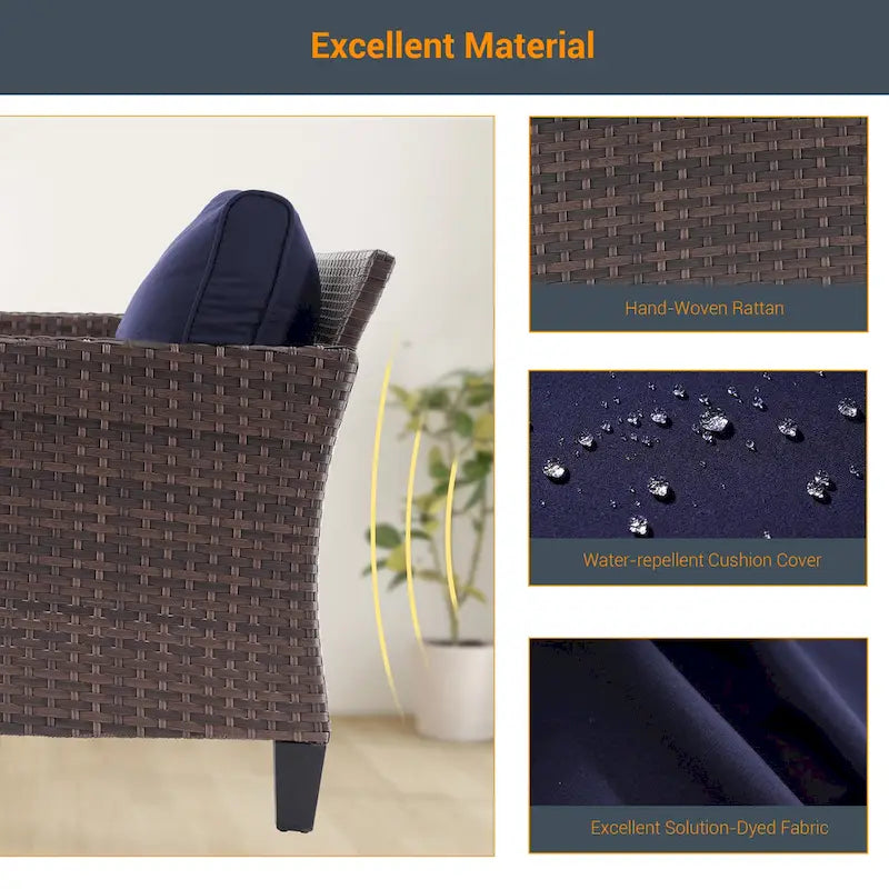 LIVOOSUN 6Pcs Patio Furniture Conversation Brown Wicker Sofa Set w/Side Table