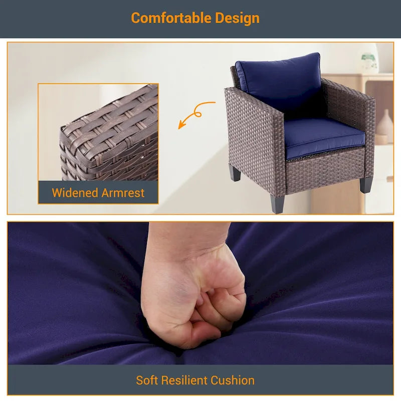 LIVOOSUN 6Pcs Patio Furniture Conversation Brown Wicker Sofa Set w/Side Table