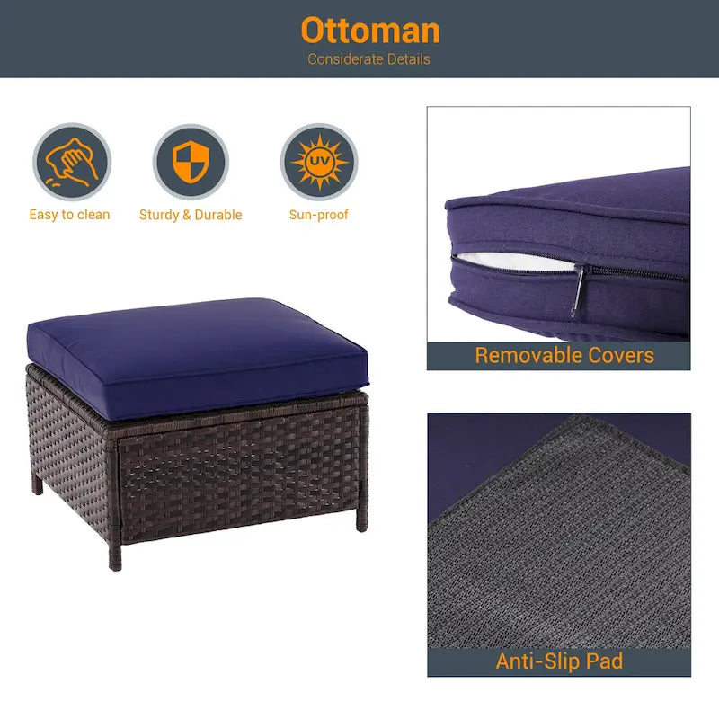 LIVOOSUN 6Pcs Patio Furniture Conversation Brown Wicker Sofa Set w/Side Table