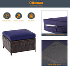 LIVOOSUN 6Pcs Patio Furniture Conversation Brown Wicker Sofa Set w/Side Table