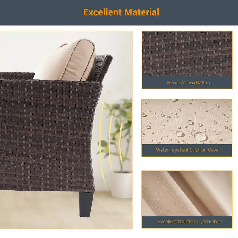 LIVOOSUN 6Pcs Patio Furniture Conversation Brown Wicker Sofa Set w/Side Table