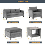 LIVOOSUN 6Pcs Patio Furniture Conversation Brown Wicker Sofa Set w/Side Table