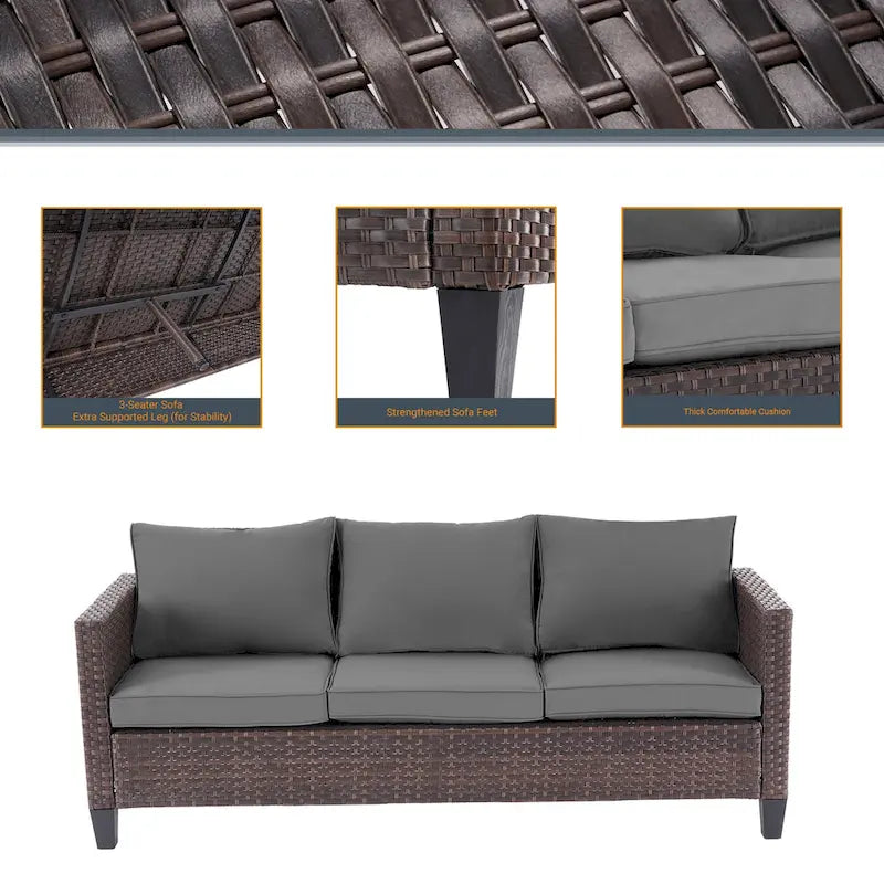 LIVOOSUN 6Pcs Patio Furniture Conversation Brown Wicker Sofa Set w/Side Table