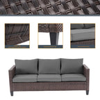 LIVOOSUN 6Pcs Patio Furniture Conversation Brown Wicker Sofa Set w/Side Table