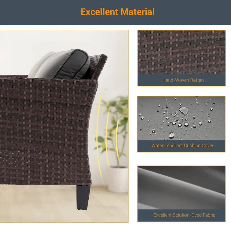 LIVOOSUN 6Pcs Patio Furniture Conversation Brown Wicker Sofa Set w/Side Table