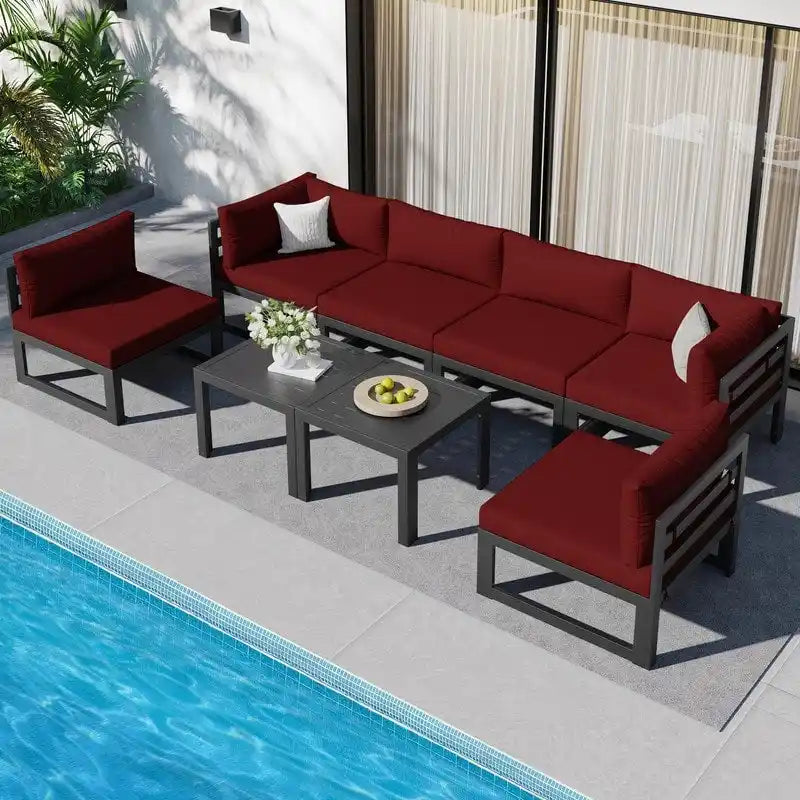 FINCATI Aluminum Patio Furniture Set Outdoor Conversation Sofa with Table - 8 Pieces