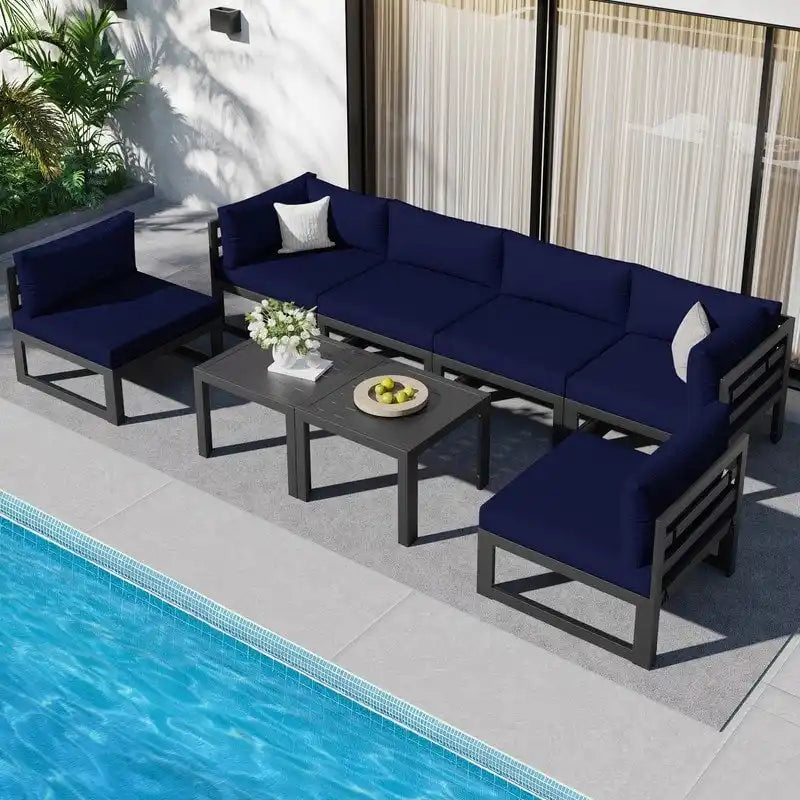 FINCATI Aluminum Patio Furniture Set Outdoor Conversation Sofa with Table - 8 Pieces