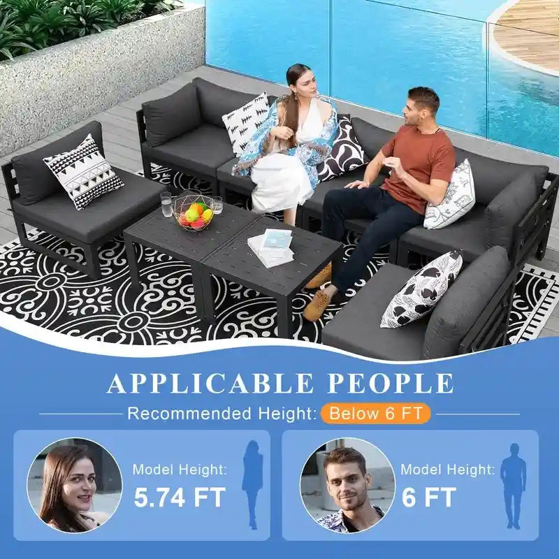 FINCATI Aluminum Patio Furniture Set Outdoor Conversation Sofa with Table - 8 Pieces