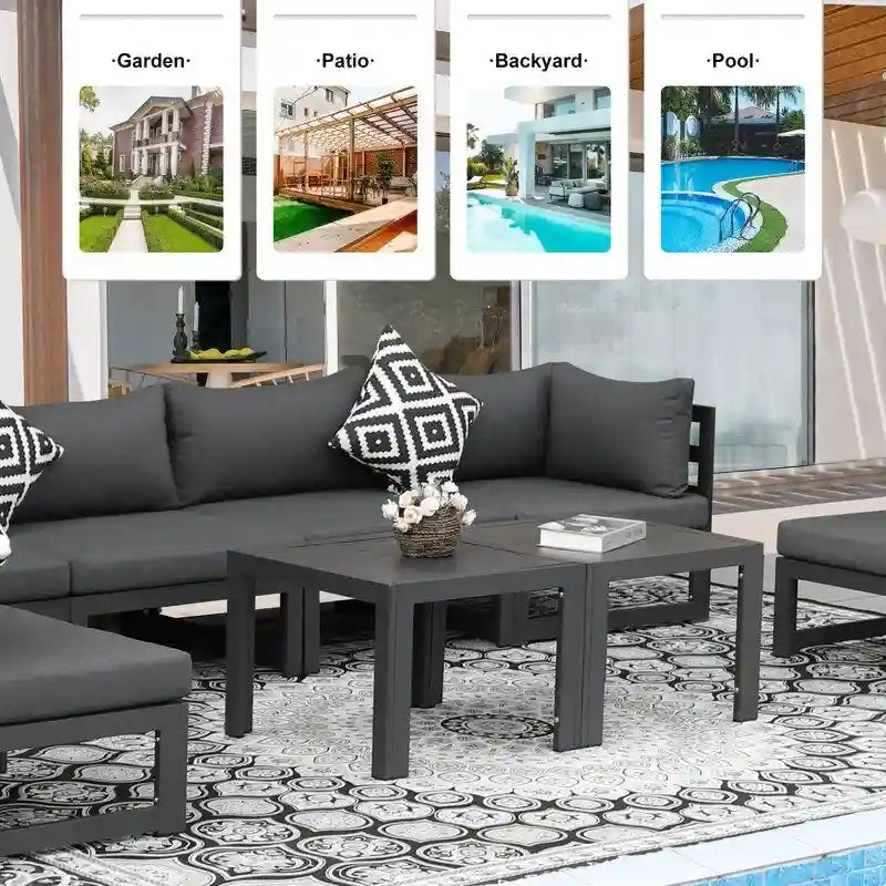 FINCATI Aluminum Patio Furniture Set Outdoor Conversation Sofa with Table - 8 Pieces