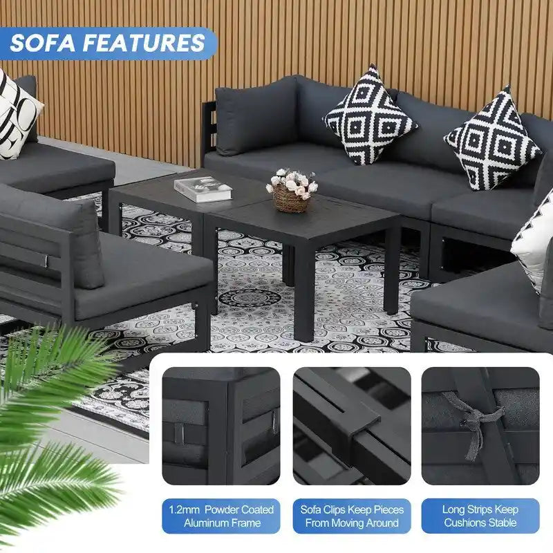 FINCATI Aluminum Patio Furniture Set Outdoor Conversation Sofa with Table - 8 Pieces
