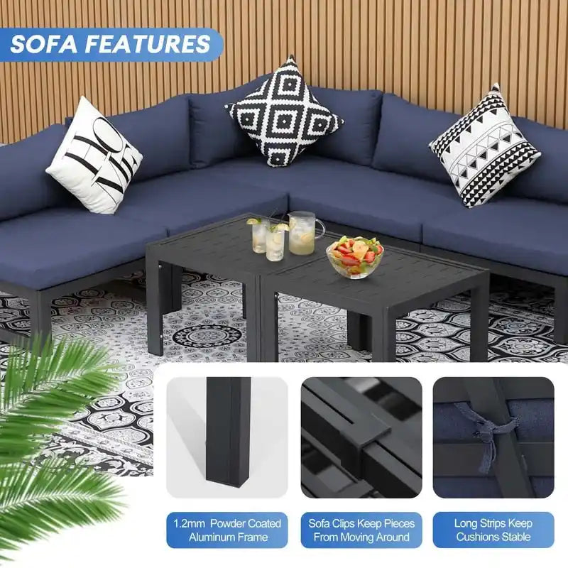 FINCATI Aluminum Patio Furniture Set Outdoor Conversation Sofa with Table - 8 Pieces