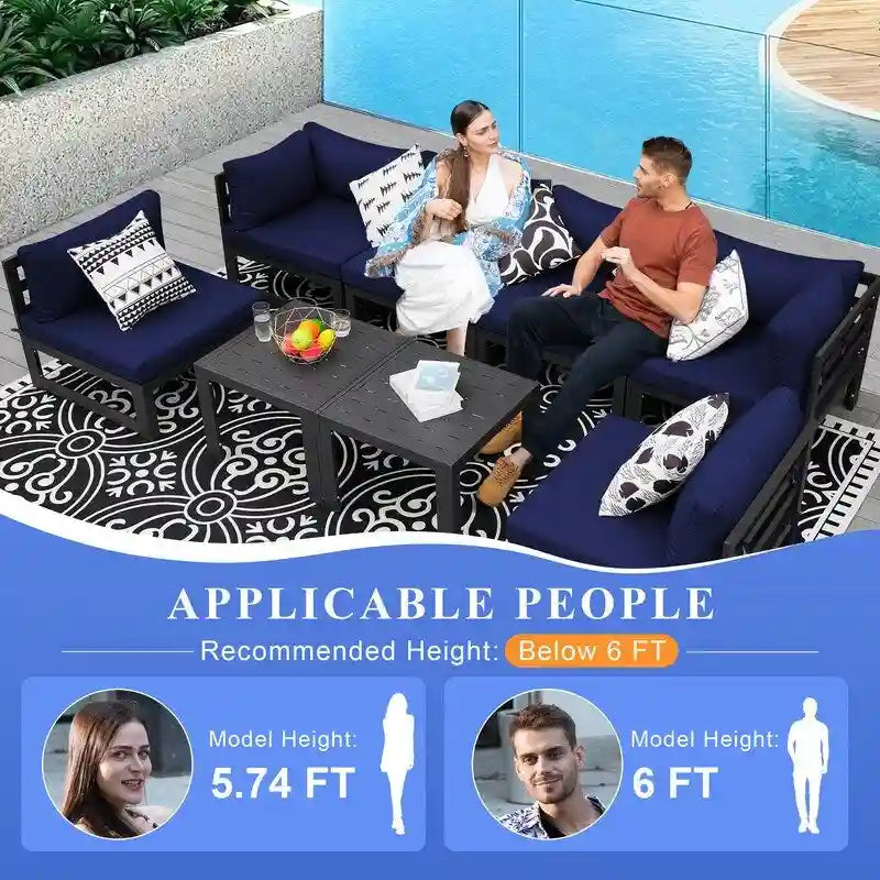 FINCATI Aluminum Patio Furniture Set Outdoor Conversation Sofa with Table - 8 Pieces