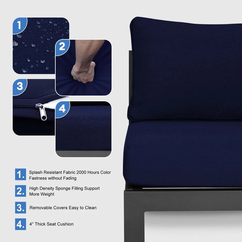 FINCATI Aluminum Patio Furniture Set Outdoor Conversation Sofa with Table - 8 Pieces