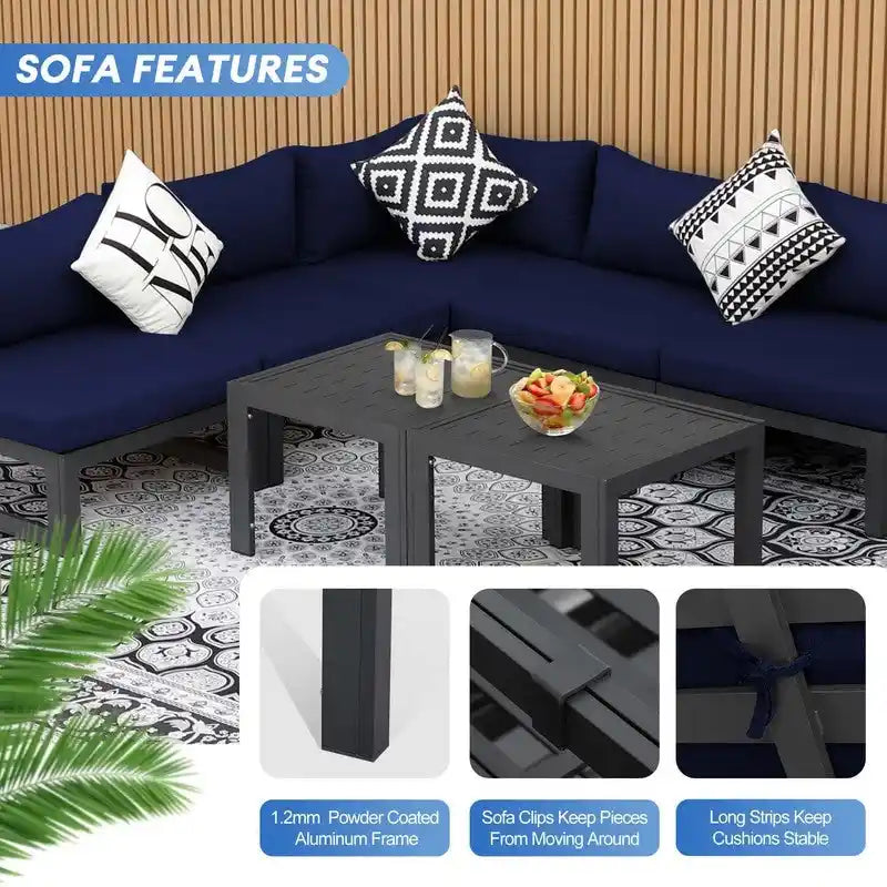 FINCATI Aluminum Patio Furniture Set Outdoor Conversation Sofa with Table - 8 Pieces