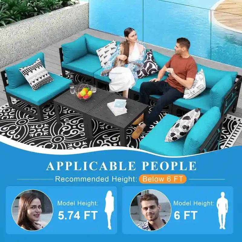 FINCATI Aluminum Patio Furniture Set Outdoor Conversation Sofa with Table - 8 Pieces