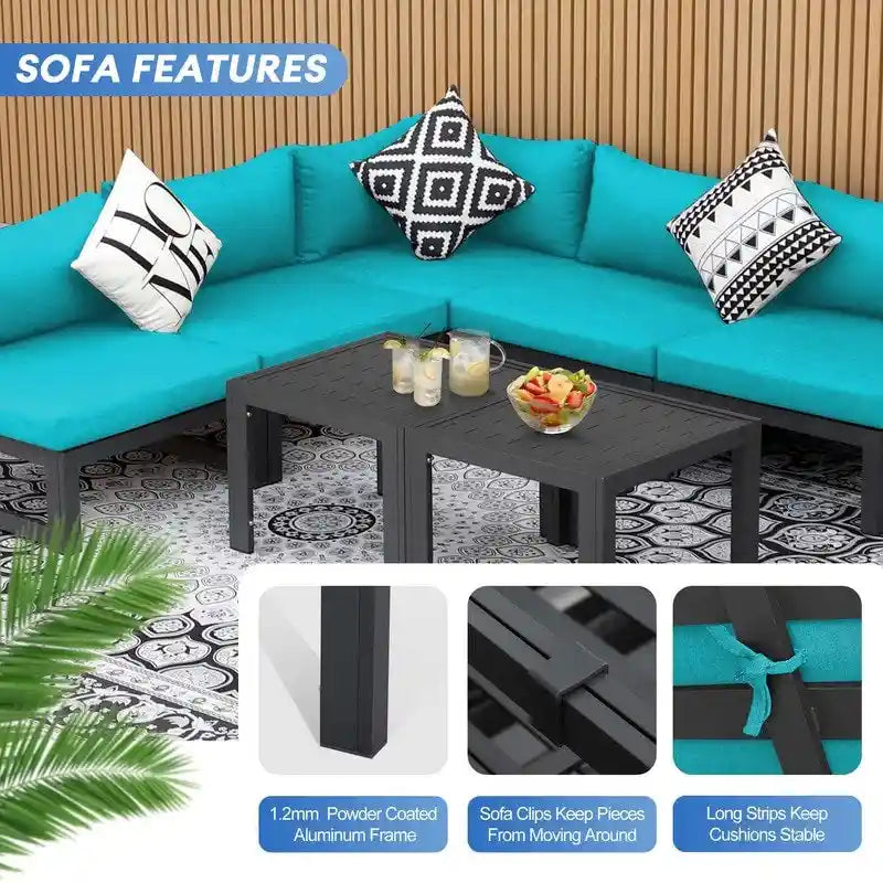 FINCATI Aluminum Patio Furniture Set Outdoor Conversation Sofa with Table - 8 Pieces