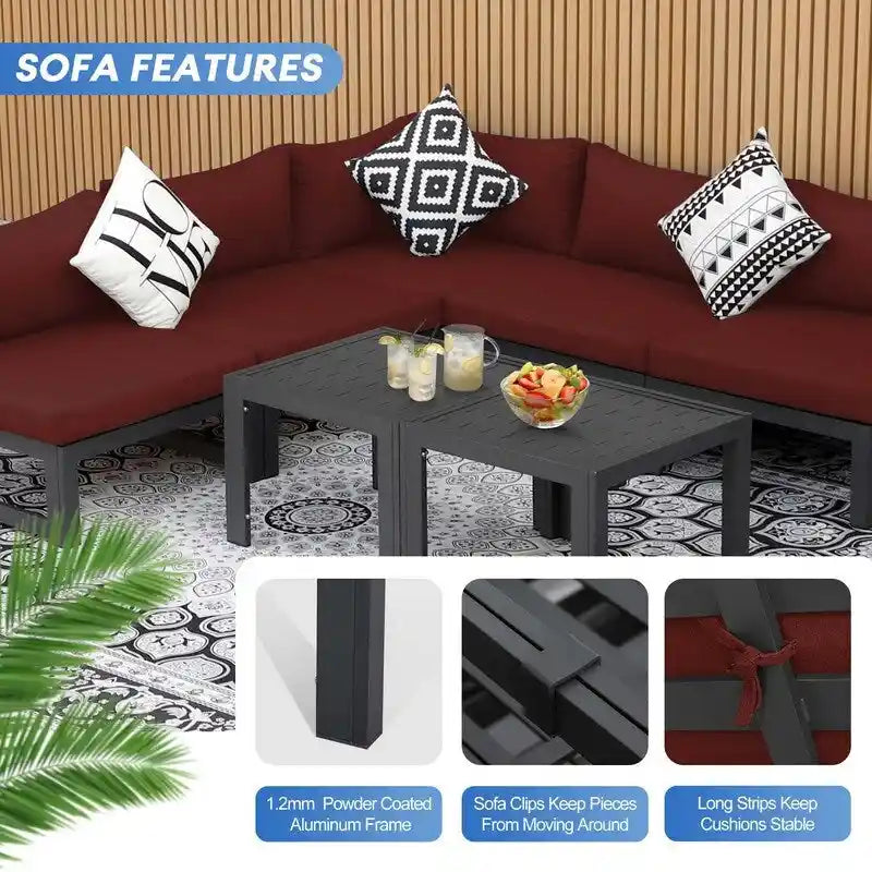 FINCATI Aluminum Patio Furniture Set Outdoor Conversation Sofa with Table - 8 Pieces
