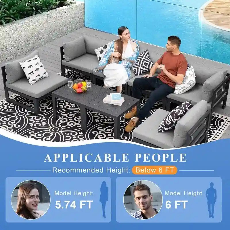 FINCATI Aluminum Patio Furniture Set Outdoor Conversation Sofa with Table - 8 Pieces