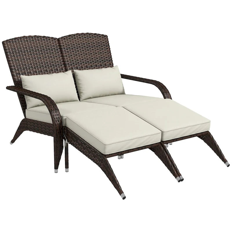 Outsunny Wicker Adirondack Chair for 2 with Cushions & Footrests, PE Rattan Fire Pit Chair