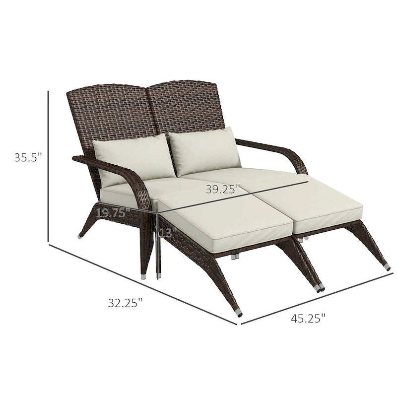 Outsunny Wicker Adirondack Chair for 2 with Cushions & Footrests, PE Rattan Fire Pit Chair