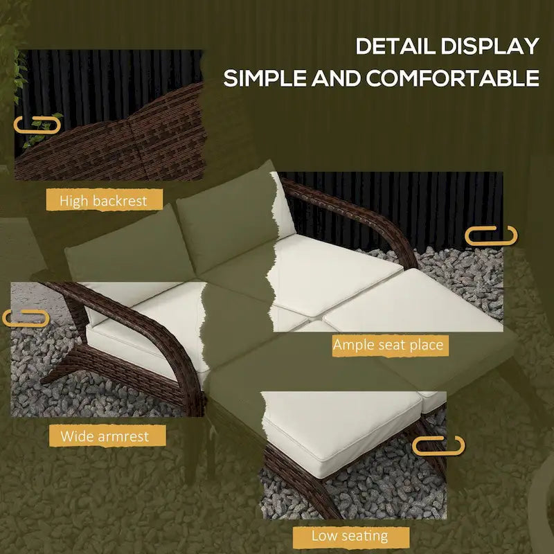 Outsunny Wicker Adirondack Chair for 2 with Cushions & Footrests, PE Rattan Fire Pit Chair