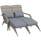 Outsunny Wicker Adirondack Chair for 2 with Cushions & Footrests, PE Rattan Fire Pit Chair
