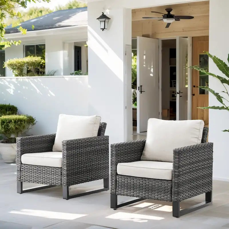 Rattan Dining Chairs Porch Chairs Outside Club Chairs - Grey