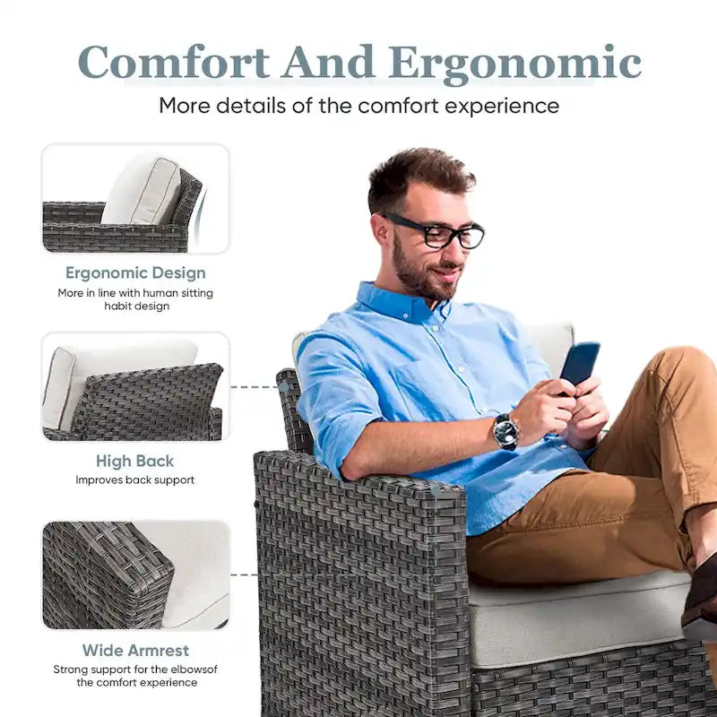 Rattan Dining Chairs Porch Chairs Outside Club Chairs - Grey