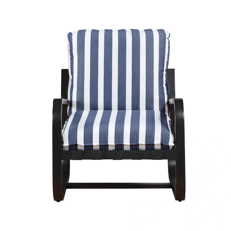 Auburn Outdoor Sling Chair Upholstered in Blue and White Stripe Fabric by Greyson Living