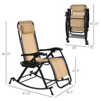 Outdoor Foldable Rocking Chairs with Pillow, Cup and Phone Holder