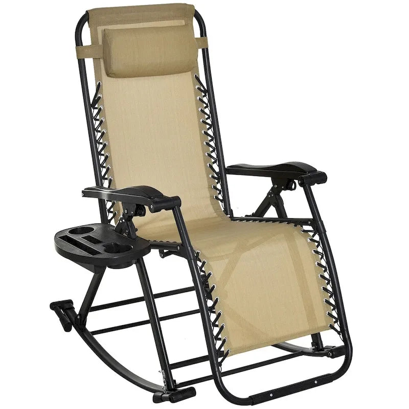 Outdoor Foldable Rocking Chairs with Pillow, Cup and Phone Holder