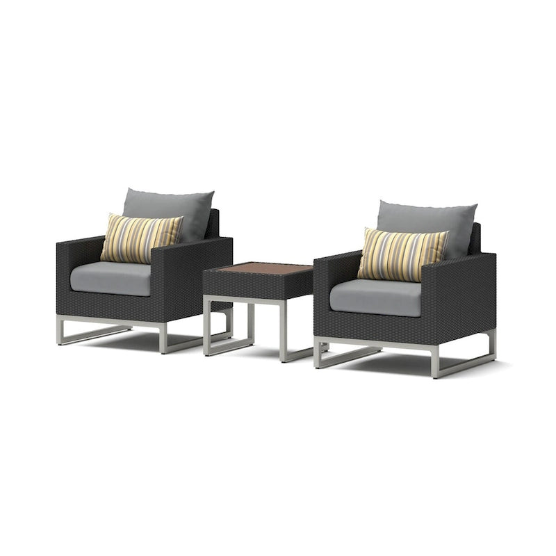 Milo Espresso 3 Piece Sunbrella Outdoor Patio Club Chairs and Side Table