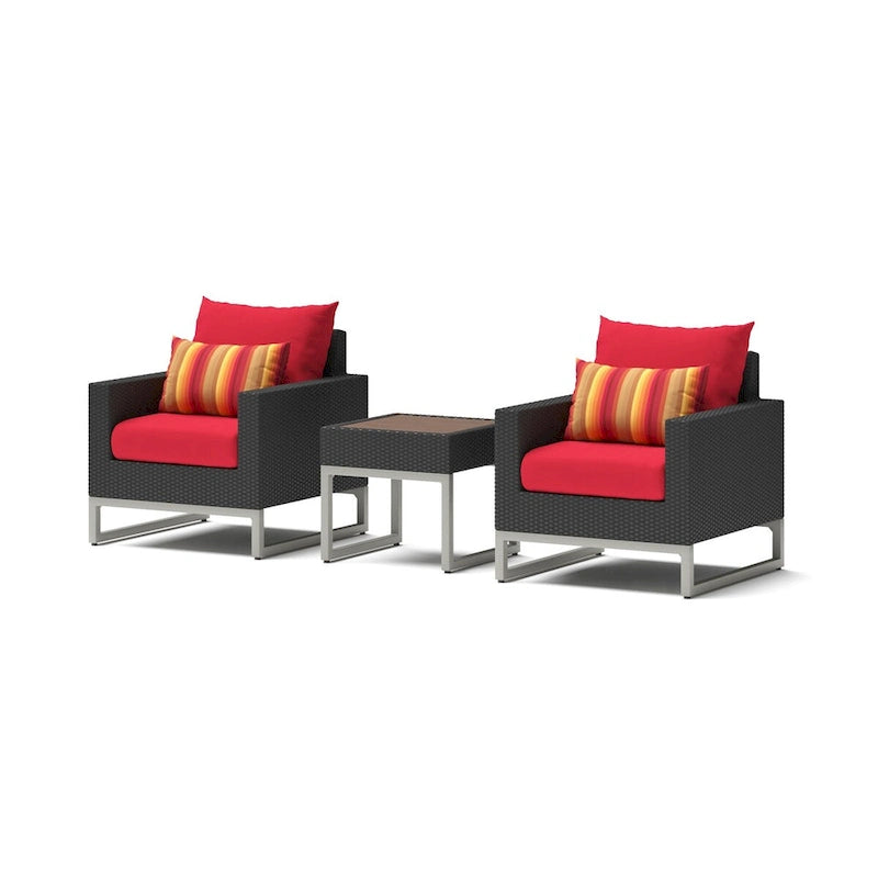 Milo Espresso 3 Piece Sunbrella Outdoor Patio Club Chairs and Side Table