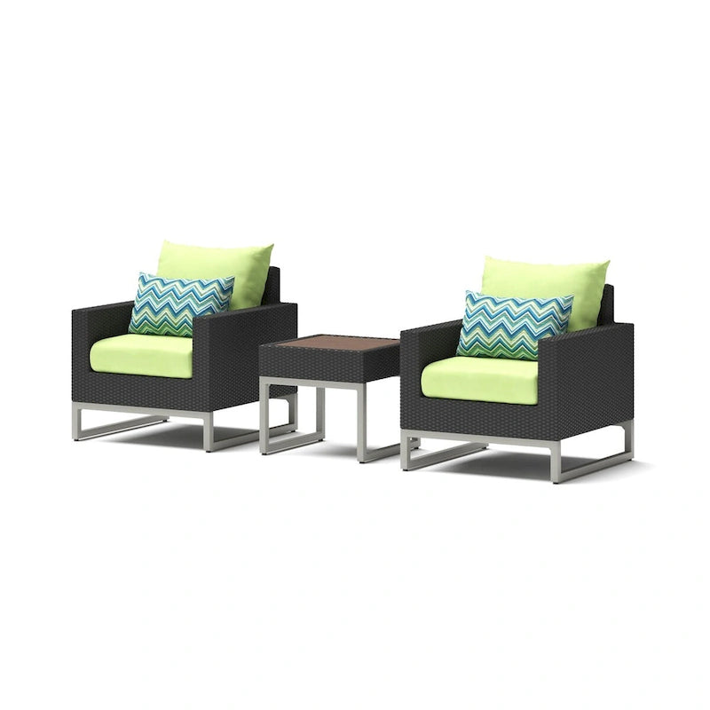Milo Espresso 3 Piece Sunbrella Outdoor Patio Club Chairs and Side Table