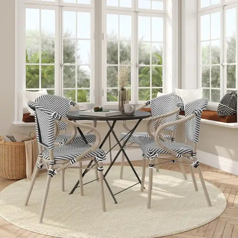 4 Pack All-Weather Commercial Paris Chairs with Arms and Metal Frame - N/A
