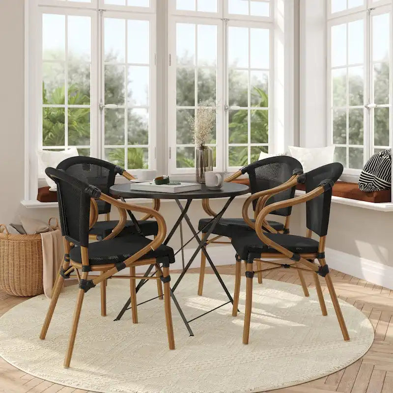 4 Pack All-Weather Commercial Paris Chairs with Arms and Metal Frame - N/A